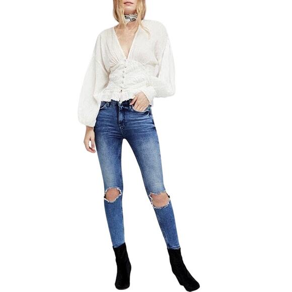 Free People Busted High Rise Distressed Skinny Jeans Size 29 NWT - Picture 1 of 9